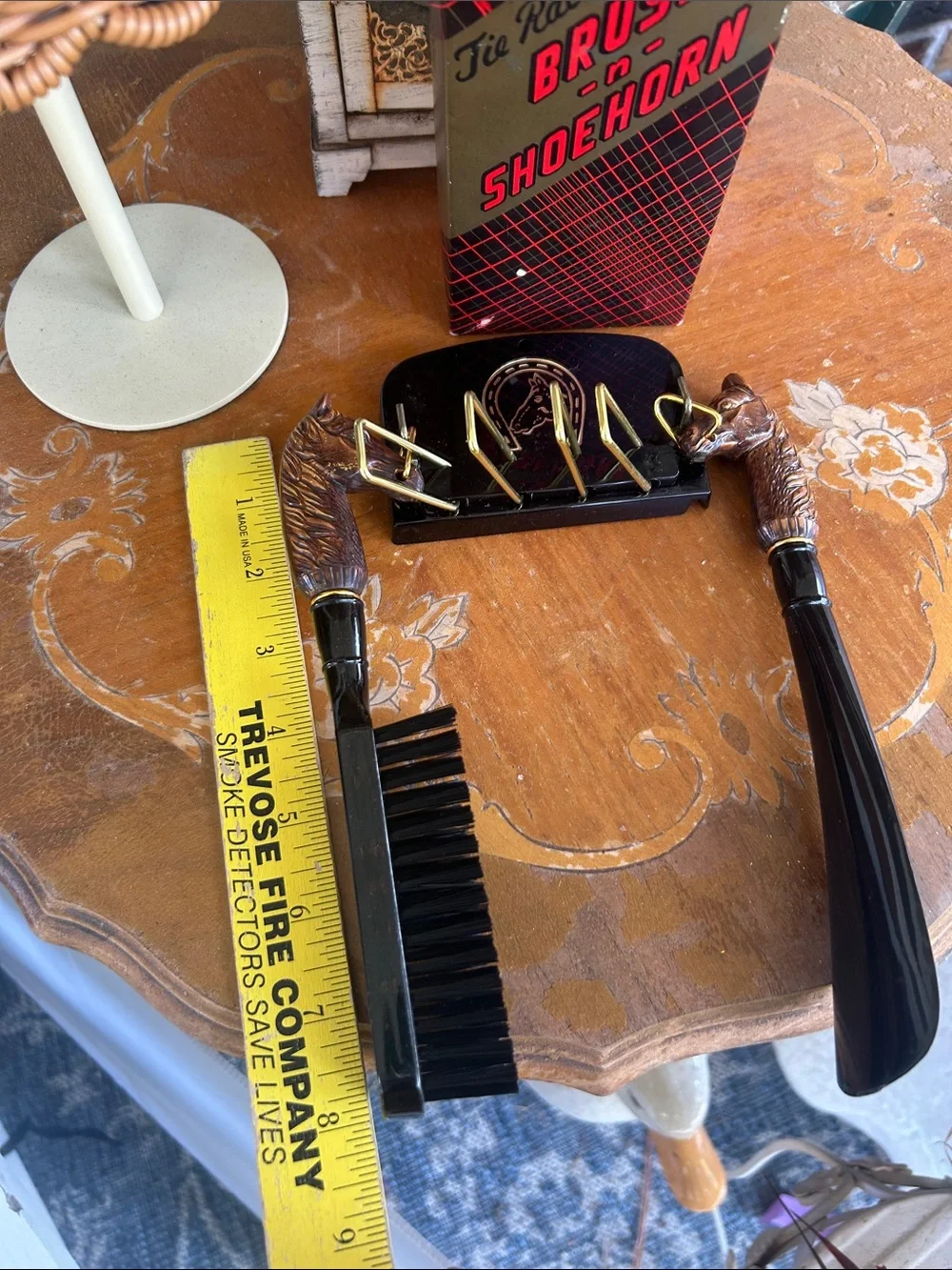 Vintage Horse-head Shoehorn Lint Brush & Tie Rack Set